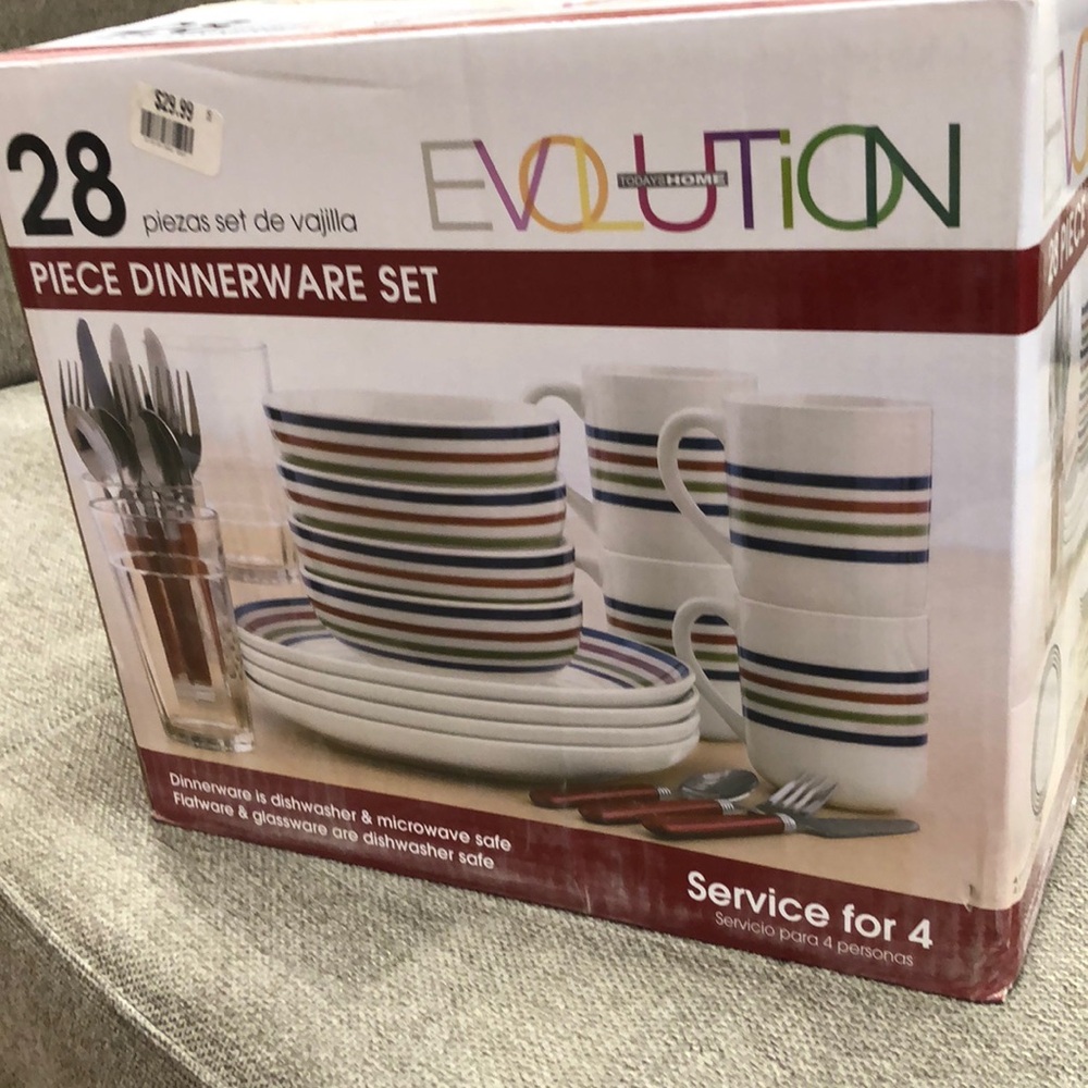 28 piece Dinnerware Set x 3 boxes (each box is for sale for $25 per box)